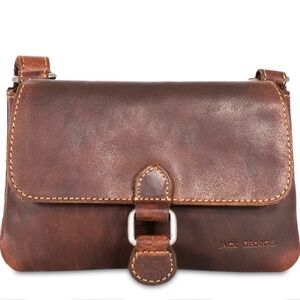 EUC! Jack George Classic Mini Voyager Brown Buffalo Leather Crossbody Bag